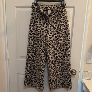 Maeve size 27 Leopard Print Wide-Leg Pants - Beige/Black